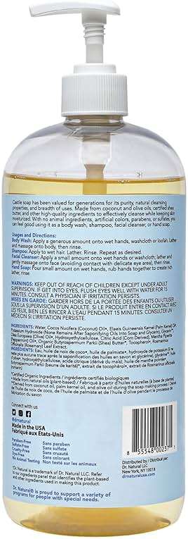 Dr. Natural Castile Liquid Soap, Peppermint, 32 oz - Plant-Based - Made with Organic Shea Butter - Rich in Coconut and Olive Oils - Sulfate and Paraben-Free, Cruelty-Free - Multi-Purpose Soap - Image 8