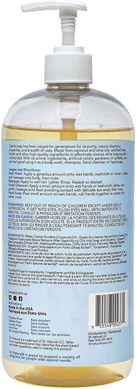 Dr. Natural Castile Liquid Soap, Peppermint, 32 oz - Plant-Based - Made with Organic Shea Butter - Rich in Coconut and Olive Oils - Sulfate and Paraben-Free, Cruelty-Free - Multi-Purpose Soap - Image 9