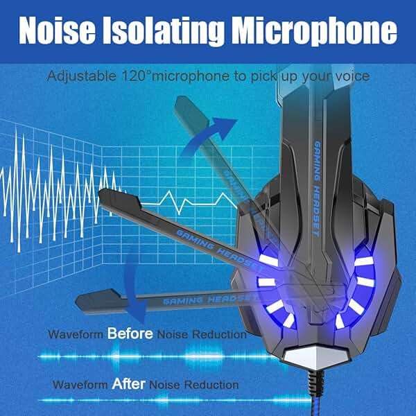 BENGOO G9000 Stereo Gaming Headset for PS4 PC Xbox One PS5 Controller, Noise Cancelling Over Ear Headphones with Mic, LED Light, 7.1 Surround Sound, Soft Memory Earmuffs for Nintendo Xbox Series X|S - Image 4