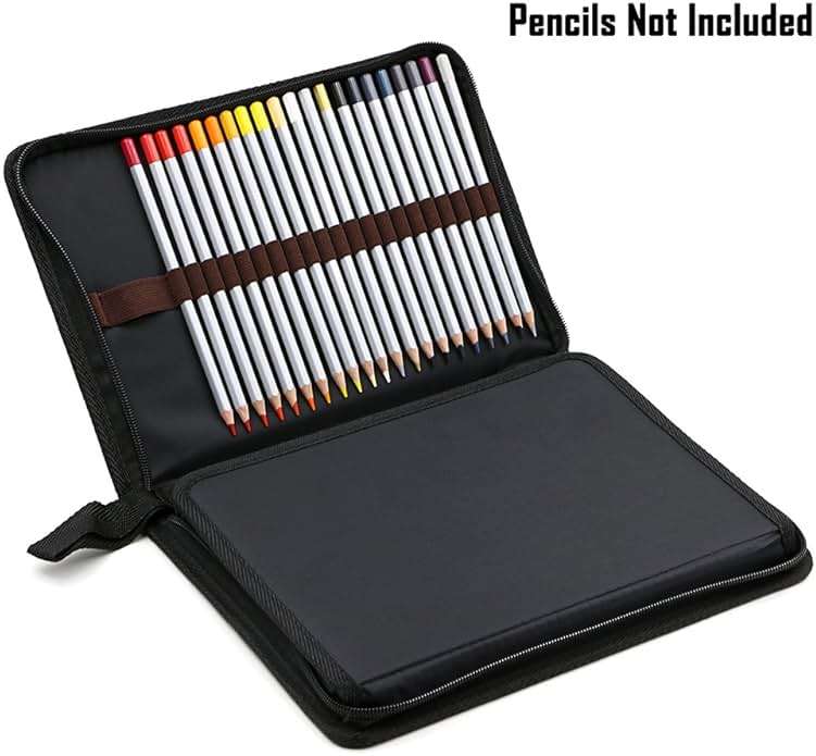 BTSKY® Portable Canvas Zippered Colored Pencil Case-Super Large Capacity 72 Slot Pencil Bag Pouch for Watercolor Pencils(Black) - Image 3