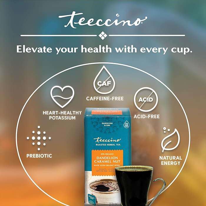 Teeccino Dandelion Caramel Nut Tea, 25 Tea Bags - Caffeine Free, Roasted Herbal Tea with Prebiotics, 3x More Herbs than Regular Tea Bags, Gluten Free, Great Hot or Iced, Herbal Tea - Image 4
