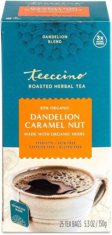 Teeccino Dandelion Caramel Nut Tea, 25 Tea Bags - Caffeine Free, Roasted Herbal Tea with Prebiotics, 3x More Herbs than Regular Tea Bags, Gluten Free, Great Hot or Iced, Herbal Tea - Image 8