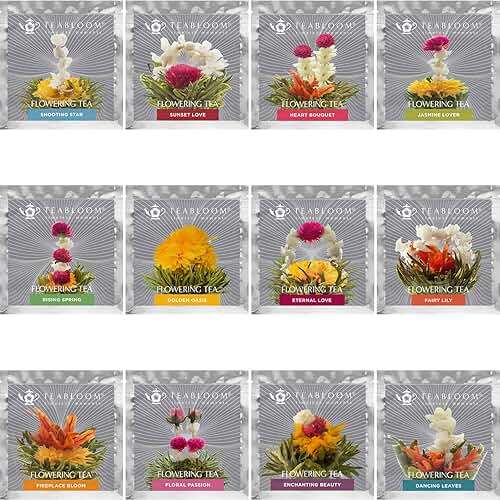 Teabloom Flowering Tea - 12 Unique Varieties of Fresh Blooming Tea Flowers - Hand-Tied Natural Green Tea Leaves & Edible Flowers - 12-Pack Gift Canister - 36 Steeps, Makes 250 Cups - Image 2
