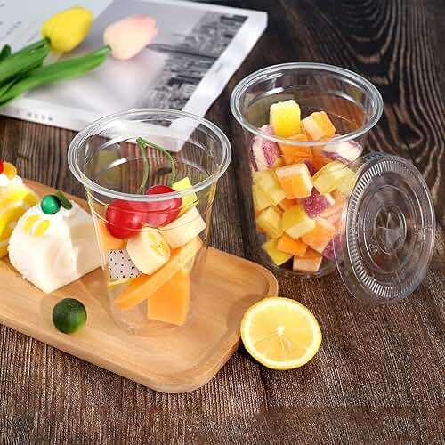TashiBox Plastic Cups with Flat Lids 100 Sets 16 oz, Clear Crystal drink cups with lids - Image 2