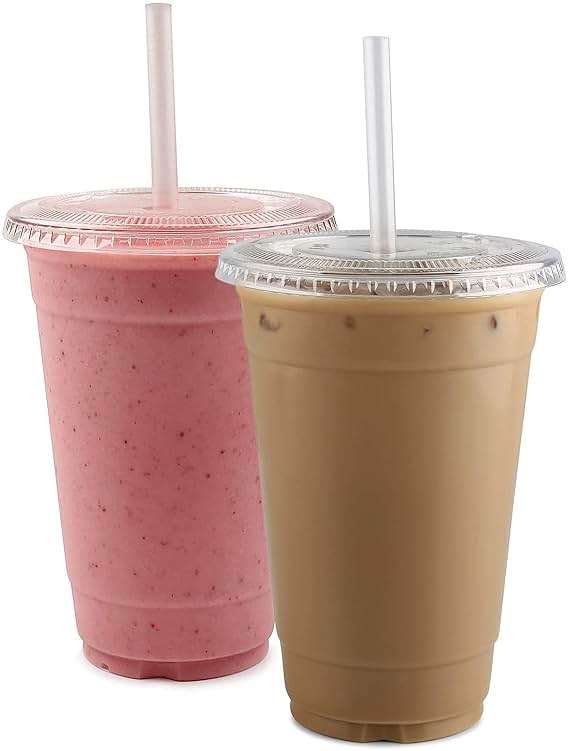 TashiBox Plastic Cups with Flat Lids 100 Sets 16 oz, Clear Crystal drink cups with lids - Image 3