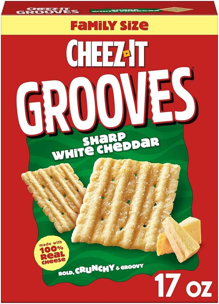 Cheez-It Grooves Crunchy Cheese Crackers, Snack Crackers, Lunch Snacks, Family Size, Sharp White Cheddar, 17oz Box (1 Box) - Image 1