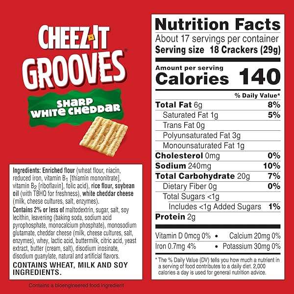 Cheez-It Grooves Crunchy Cheese Crackers, Snack Crackers, Lunch Snacks, Family Size, Sharp White Cheddar, 17oz Box (1 Box) - Image 2