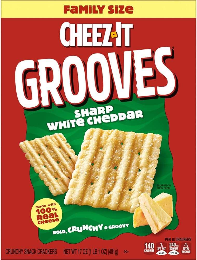 Cheez-It Grooves Crunchy Cheese Crackers, Snack Crackers, Lunch Snacks, Family Size, Sharp White Cheddar, 17oz Box (1 Box) - Image 9