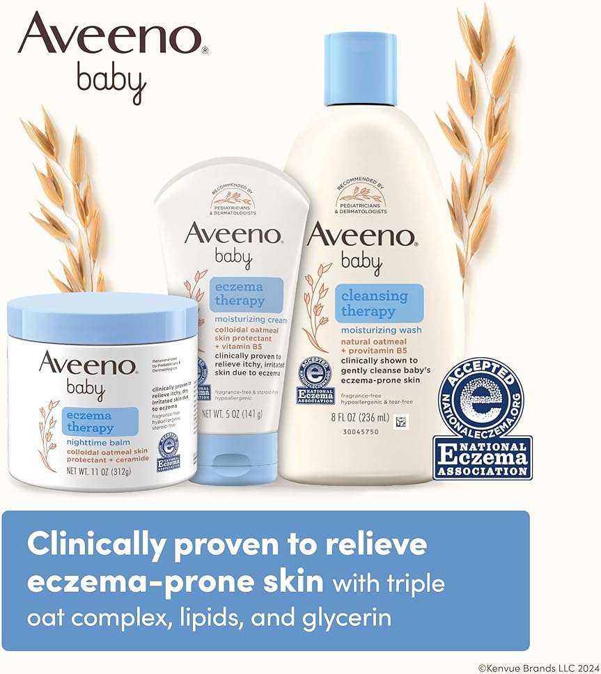Aveeno Baby Eczema Therapy Nighttime Body Balm, Moisturizing Eczema Balm for Babies with Colloidal Oat & Ceramide, Soothes Dry, Itchy Skin, Hypoallergenic, Fragrance & Steroid Free, 11 oz - Image 2