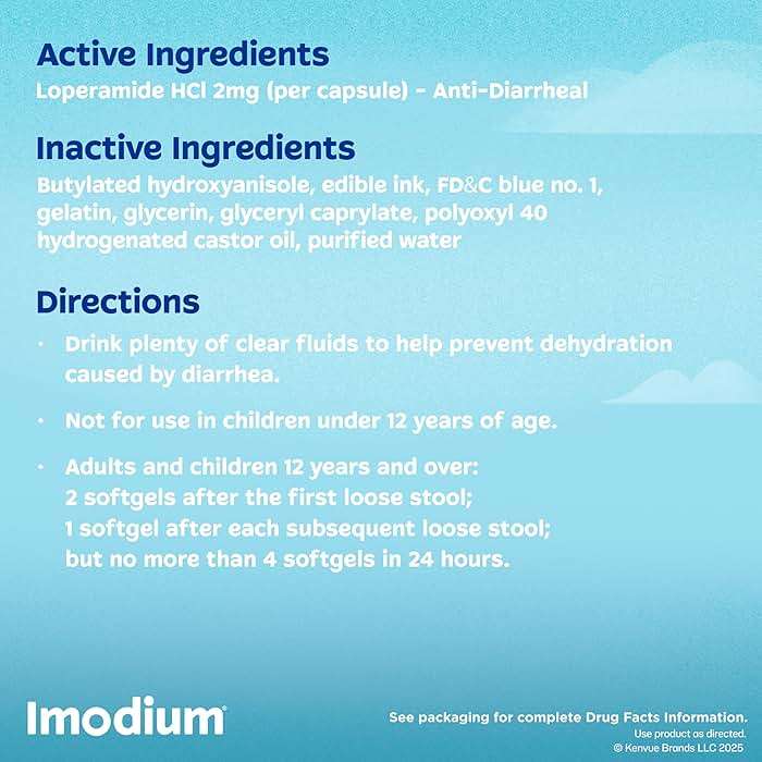 Imodium A-D Anti-Diarrheal Softgels with 2mg Loperamide Hydrochloride for Fast Acting Diarrhea Symptom Relief On the Go in Travel Size Softgels for Adults 12+, 24 Ct - Image 9