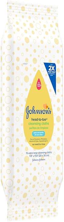 Johnson's Baby Head-to-Toe Gentle Cleansing Cloths, No Rinse, Disposable Pre-Moistened Baby Bath Wipes, Hypoallergenic Newborn Essentials, Head-to-toe Wipes, Paraben-Free 15 ct - Image 2