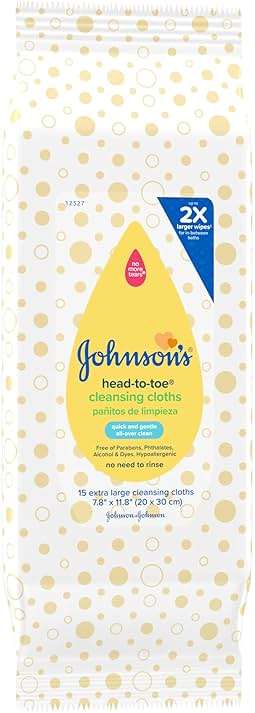 Johnson's Baby Head-to-Toe Gentle Cleansing Cloths, No Rinse, Disposable Pre-Moistened Baby Bath Wipes, Hypoallergenic Newborn Essentials, Head-to-toe Wipes, Paraben-Free 15 ct - Image 5