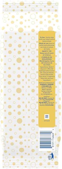 Johnson's Baby Head-to-Toe Gentle Cleansing Cloths, No Rinse, Disposable Pre-Moistened Baby Bath Wipes, Hypoallergenic Newborn Essentials, Head-to-toe Wipes, Paraben-Free 15 ct - Image 8