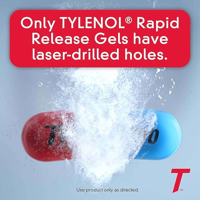 Tylenol Rapid Release Extra Strength Gelcaps, Acetaminophen 500 mg per Gel, Laser Drilled Holes Allow Fast, Strong Pain Relief, Fever Reducer, Gentle on Stomach, 100 Count Size - Image 3