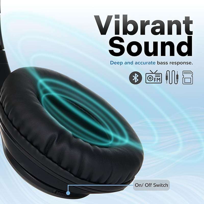 iJoy Bluetooth Headphones Over Ear, Wireless and Wired Foldable Headset Built-in Microphone - (Stealth) Adults Kids Men Women - Audifonos Auriculares Inalambricos - Image 2