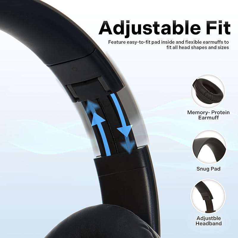 iJoy Bluetooth Headphones Over Ear, Wireless and Wired Foldable Headset Built-in Microphone - (Stealth) Adults Kids Men Women - Audifonos Auriculares Inalambricos - Image 3