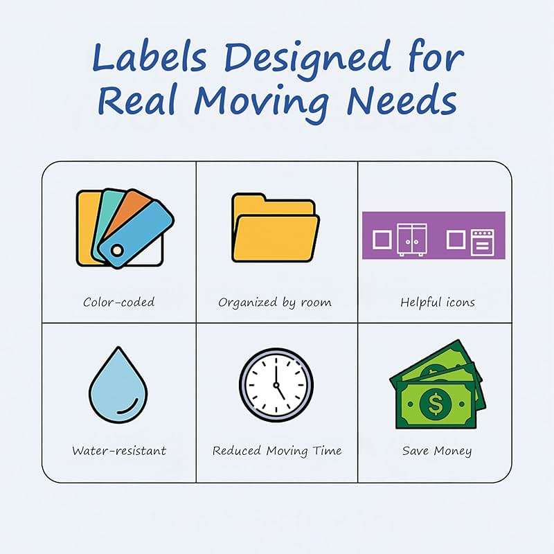 600 Home Moving Labels for 3 Bedroom House — 12 Color-Coded Room Labels (50 Each) + Fragile Stickers for Moving Boxes, Supplies, Wardrobe Boxes, Apartment Moves - Image 6