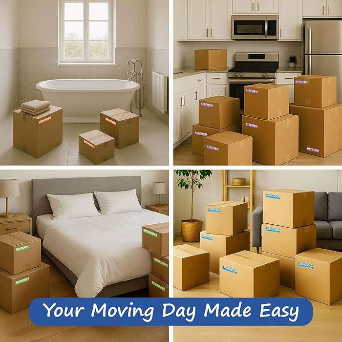 600 Home Moving Labels for 3 Bedroom House — 12 Color-Coded Room Labels (50 Each) + Fragile Stickers for Moving Boxes, Supplies, Wardrobe Boxes, Apartment Moves - Image 7