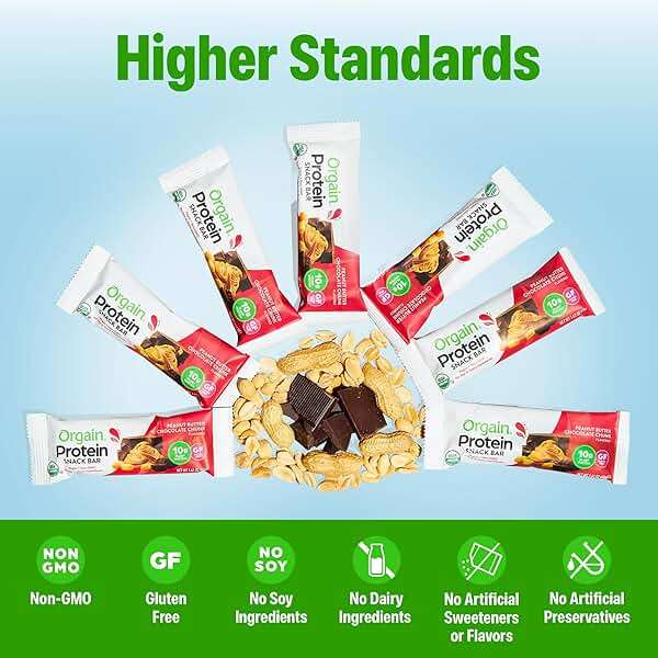 Orgain Organic Vegan Protein Bars, Peanut Butter Chocolate Chunk - 10g Plant Based Protein, Low Calorie Healthy Snacks, No Lactose or Soy Ingredients, Gluten Free, Non-GMO - 1.41 Oz (Pack of 12) - Image 4
