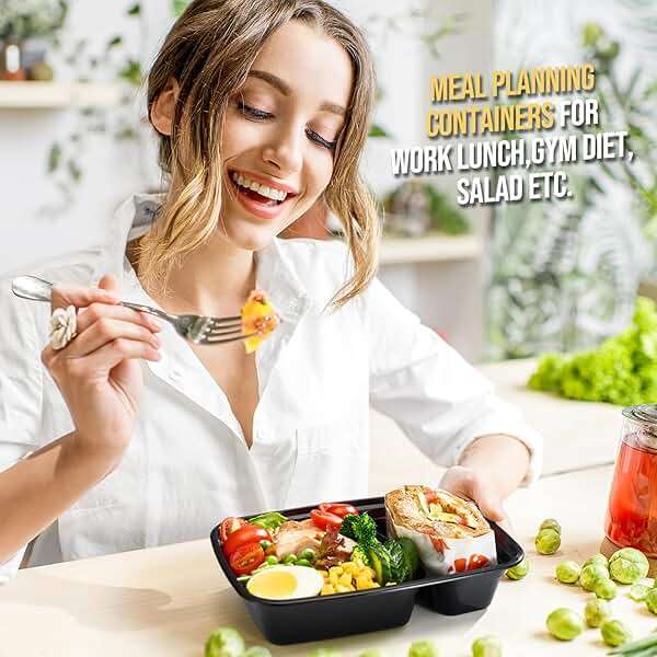 50 Pack (100-Piece) 32 oz Sturdy Leakproof 2-Compartment Meal Prep Containers with Lids, Plastic Food Storage Containers for Lunch, Microwave, Freezer, and Dishwasher Safe Takeout Containers - Image 2
