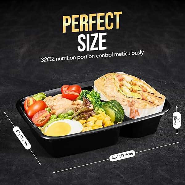 50 Pack (100-Piece) 32 oz Sturdy Leakproof 2-Compartment Meal Prep Containers with Lids, Plastic Food Storage Containers for Lunch, Microwave, Freezer, and Dishwasher Safe Takeout Containers - Image 3