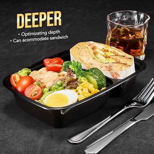 50 Pack (100-Piece) 32 oz Sturdy Leakproof 2-Compartment Meal Prep Containers with Lids, Plastic Food Storage Containers for Lunch, Microwave, Freezer, and Dishwasher Safe Takeout Containers - Image 5