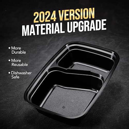50 Pack (100-Piece) 32 oz Sturdy Leakproof 2-Compartment Meal Prep Containers with Lids, Plastic Food Storage Containers for Lunch, Microwave, Freezer, and Dishwasher Safe Takeout Containers - Image 6