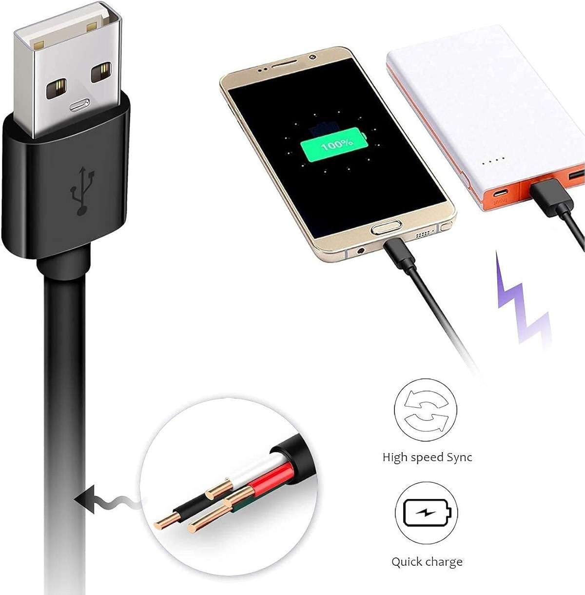 DEEGO Micro USB Cable, 2Pack Extra Long Android Charger Cable 10Ft 6Ft, Charger Cord Fast Android USB Charging Cable Compatible with Samsung Galaxy S7 Edge S6 S5 and More - Image 2