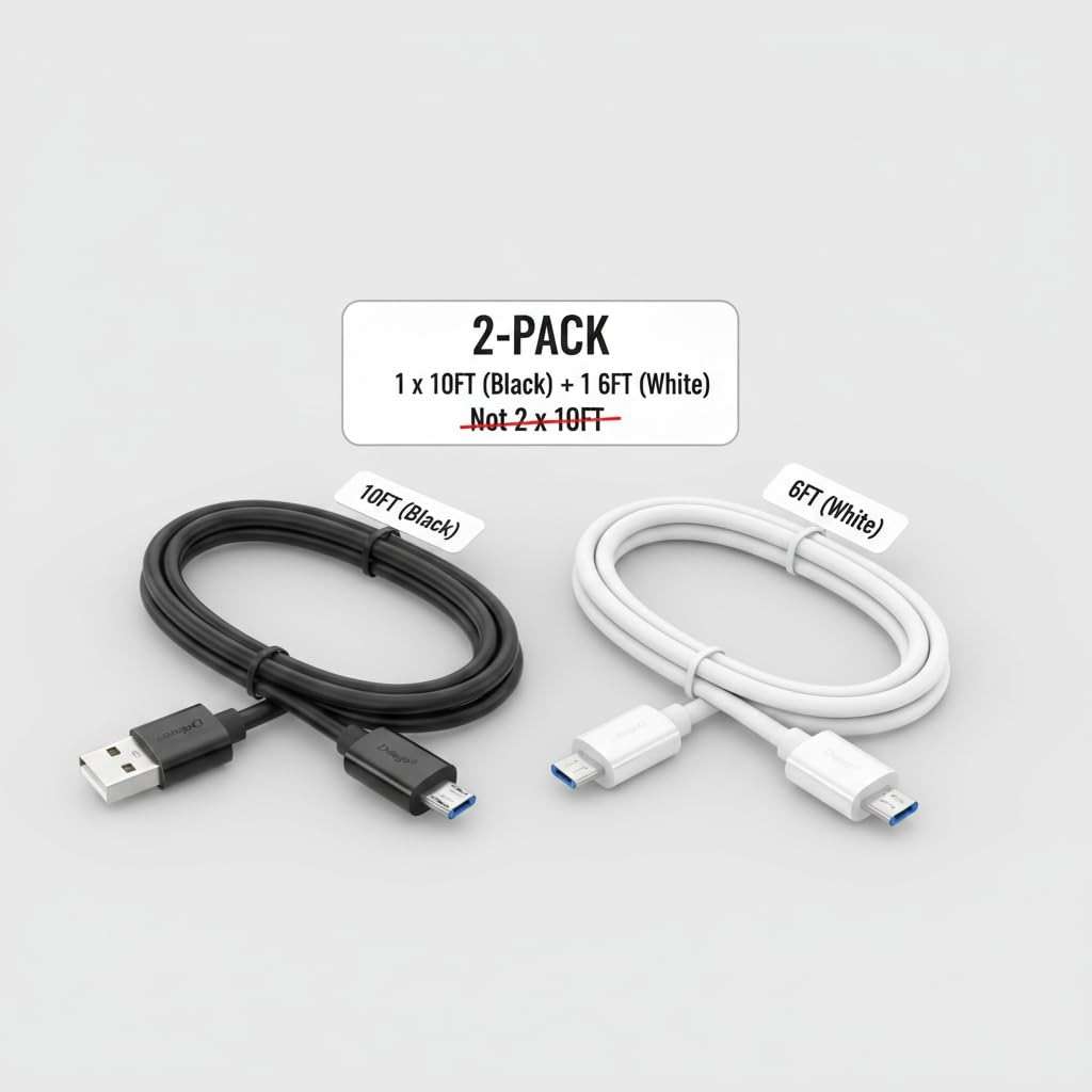 DEEGO Micro USB Cable, 2Pack Extra Long Android Charger Cable 10Ft 6Ft, Charger Cord Fast Android USB Charging Cable Compatible with Samsung Galaxy S7 Edge S6 S5 and More - Image 4