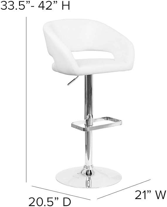 Flash Furniture Erik Contemporary Adjustable Height Barstool with Footrest and Rounded Mid-Back, Upholstered Bar or Counter Height Stool, White/Chrome - Image 3