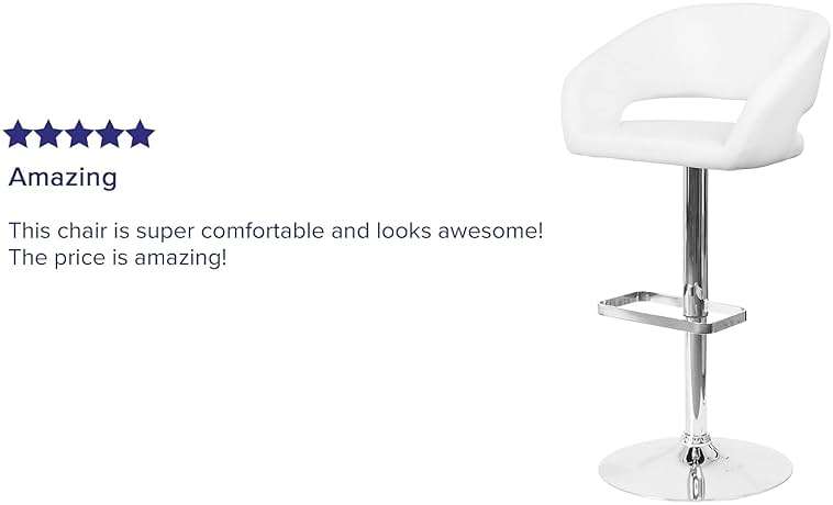 Flash Furniture Erik Contemporary Adjustable Height Barstool with Footrest and Rounded Mid-Back, Upholstered Bar or Counter Height Stool, White/Chrome - Image 4