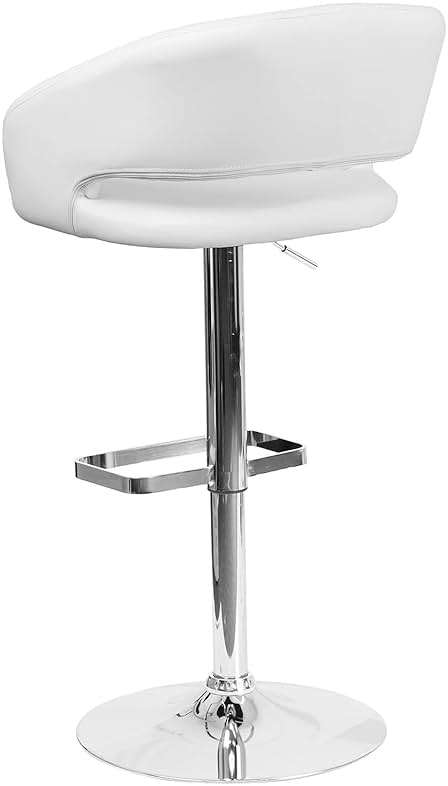 Flash Furniture Erik Contemporary Adjustable Height Barstool with Footrest and Rounded Mid-Back, Upholstered Bar or Counter Height Stool, White/Chrome - Image 6