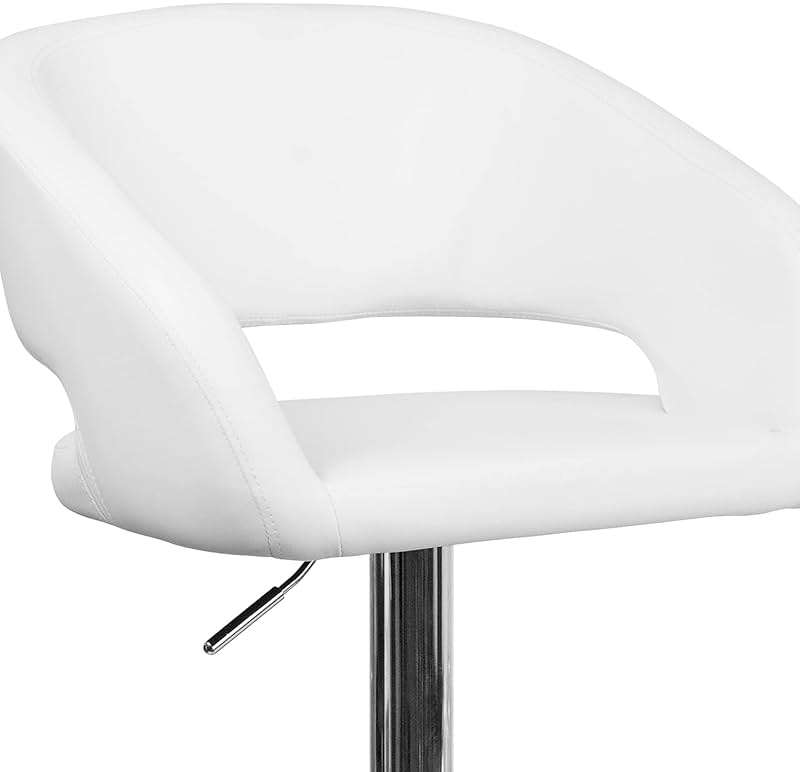 Flash Furniture Erik Contemporary Adjustable Height Barstool with Footrest and Rounded Mid-Back, Upholstered Bar or Counter Height Stool, White/Chrome - Image 7