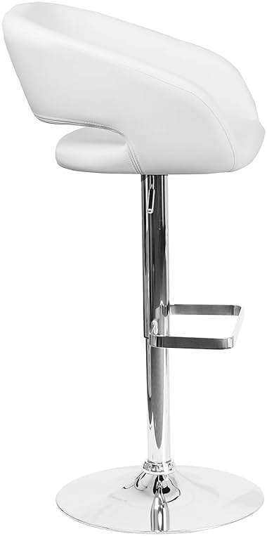 Flash Furniture Erik Contemporary Adjustable Height Barstool with Footrest and Rounded Mid-Back, Upholstered Bar or Counter Height Stool, White/Chrome - Image 8