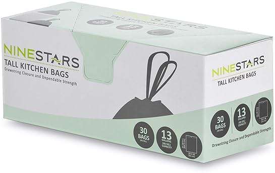NINESTARS NSTB-13-30 Extra Strong White Trash Bag w/Drawstring Closure, 13 Gal. / 49 L., 30 count - Image 1
