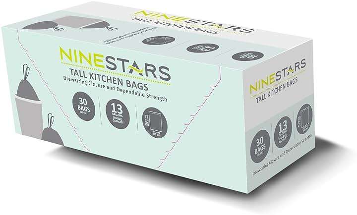 NINESTARS NSTB-13-30 Extra Strong White Trash Bag w/Drawstring Closure, 13 Gal. / 49 L., 30 count - Image 2