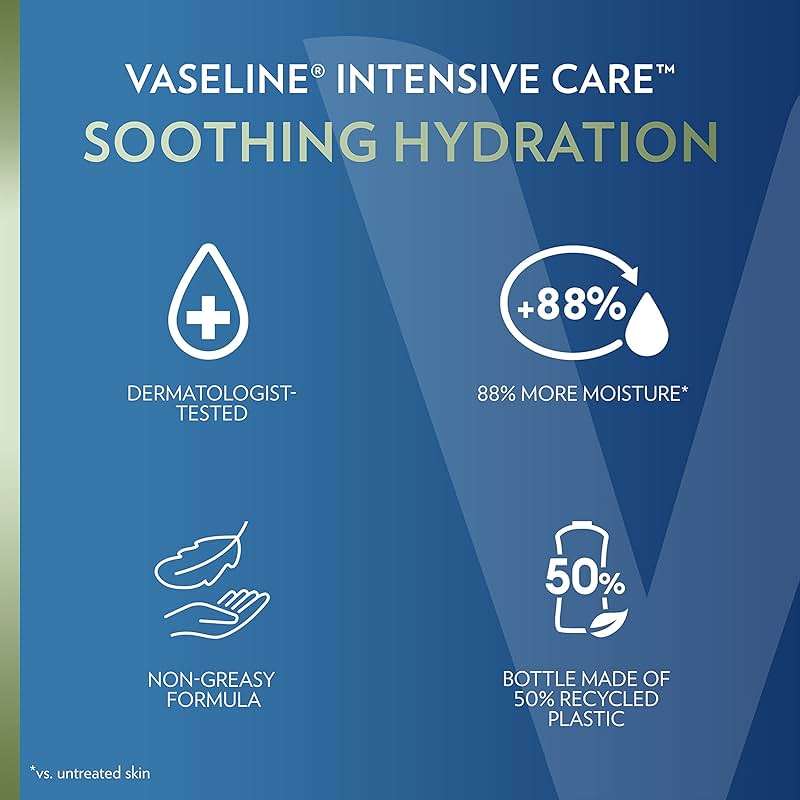 Vaseline Intensive Care Body Lotion for Dry Skin Soothing Hydration Lotion Made with Ultra-Hydrating Lipids + 1% Aloe Vera Extract to Refresh Dehydrated Skin 20.3 oz, Pack of 3 (packaging May Vary) - Image 8