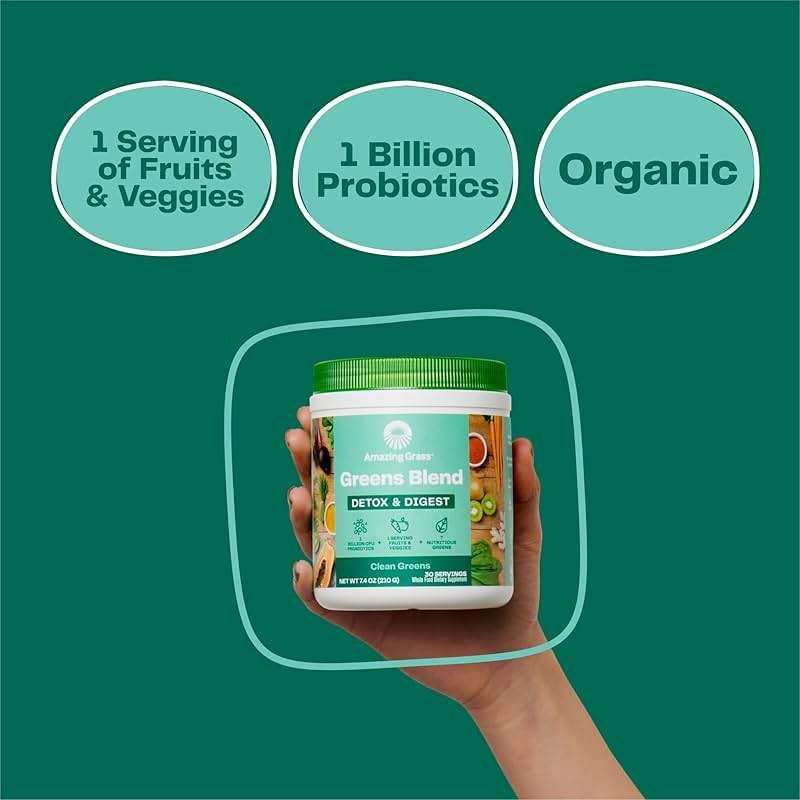 Amazing Grass Greens Blend Detox & Digest, Smoothie Mix, Cleanse with Super Greens Powder, Digestive Enzymes & Probiotics, Clean Greens, 30 Servings, 7.4 Ounce (Packaging May Vary) - Image 2