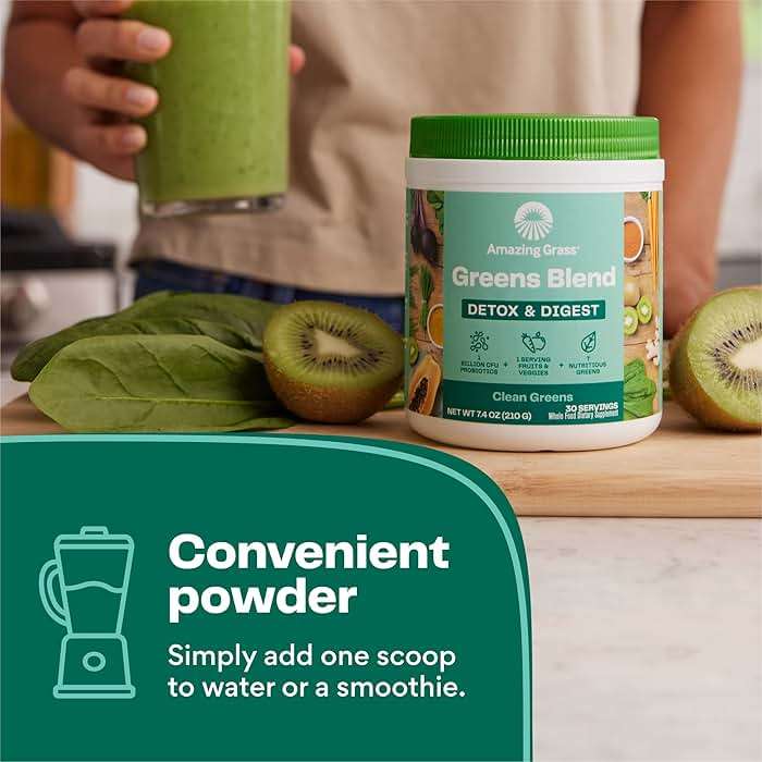 Amazing Grass Greens Blend Detox & Digest, Smoothie Mix, Cleanse with Super Greens Powder, Digestive Enzymes & Probiotics, Clean Greens, 30 Servings, 7.4 Ounce (Packaging May Vary) - Image 6