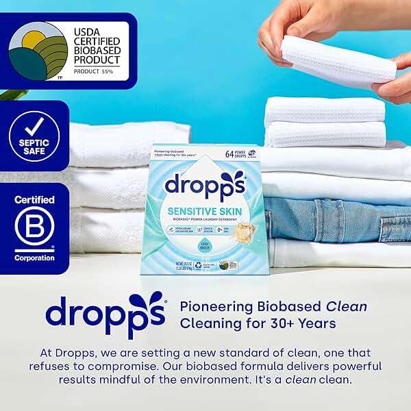 Dropps Sensitive Skin Laundry Detergent Pods, Crisp Breeze (160 Count) - Dermatologist Tested Laundry Pods - HE Compatible Laundry Supplies for Clean Clothes, Vegan & Dye-Free - Image 7