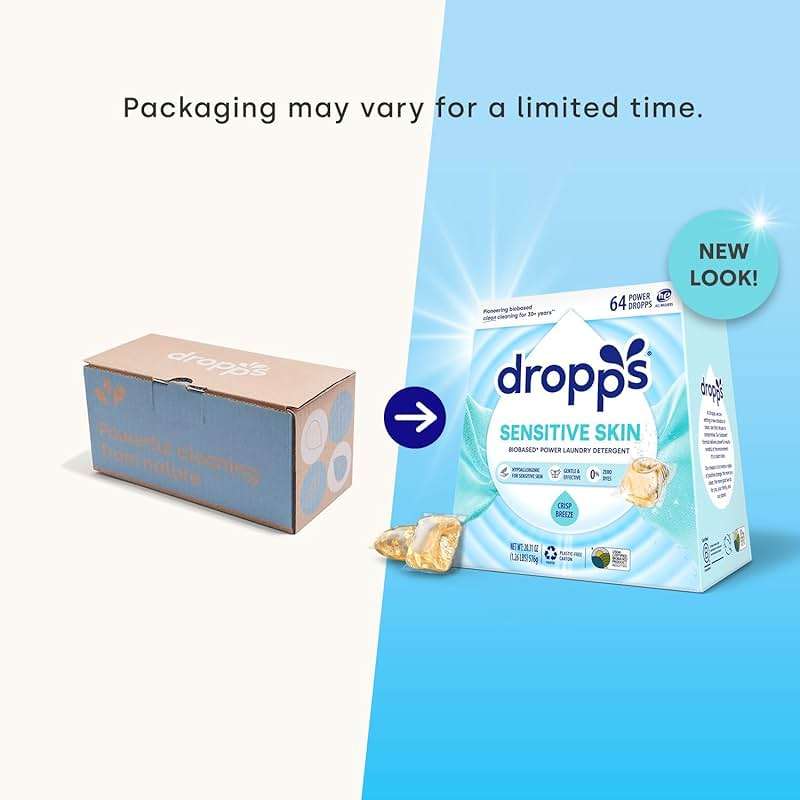 Dropps Sensitive Skin Laundry Detergent Pods, Crisp Breeze (160 Count) - Dermatologist Tested Laundry Pods - HE Compatible Laundry Supplies for Clean Clothes, Vegan & Dye-Free - Image 8