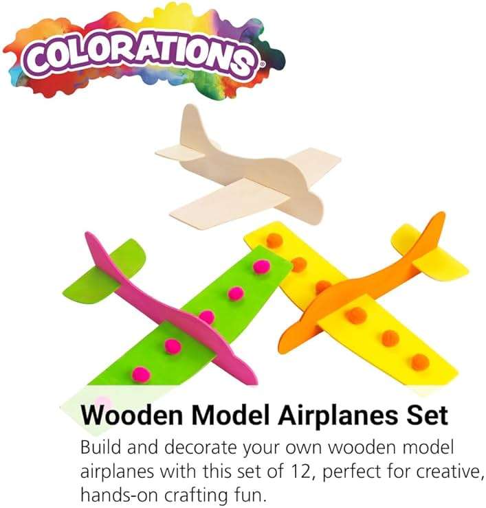 Colorations® Decorate Your Own Wooden Model Airplanes, Set of 12, Create Unique & Personal Designs, Fun Kids Craft Project, Craft Project for Boys & Girls, Decorate & Play Craft - Image 2