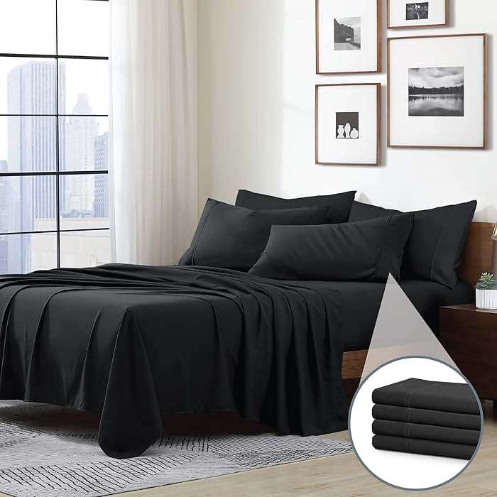 Swift Home Queen Ultra-Soft Brushed Microfiber 6-Piece Bed Sheet Sets, Extremely Durable - Easy Fit - Wrinkle Resistant - (Includes 2 Bonus Pillowcases), Queen, Black - Image 2