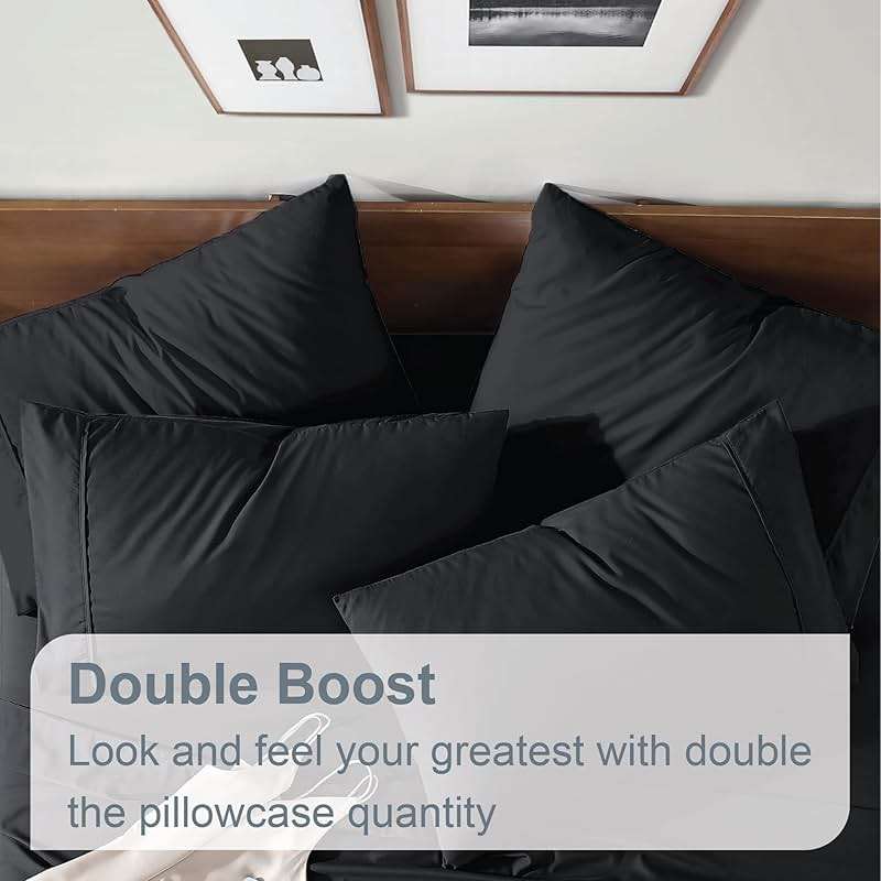 Swift Home Queen Ultra-Soft Brushed Microfiber 6-Piece Bed Sheet Sets, Extremely Durable - Easy Fit - Wrinkle Resistant - (Includes 2 Bonus Pillowcases), Queen, Black - Image 3