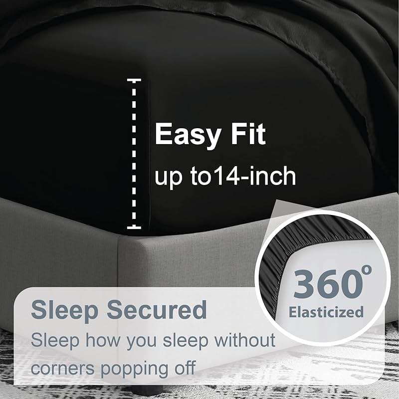 Swift Home Queen Ultra-Soft Brushed Microfiber 6-Piece Bed Sheet Sets, Extremely Durable - Easy Fit - Wrinkle Resistant - (Includes 2 Bonus Pillowcases), Queen, Black - Image 5
