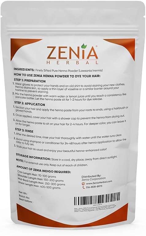 Zenia 100% Pure & Natural Henna Powder (Lawsonia Inermis) | 100g (3.5 oz) | Orange-Red Hair Color | Triple Sifted | Fresh from Rajasthan | No Chemicals, No Additives - Image 2