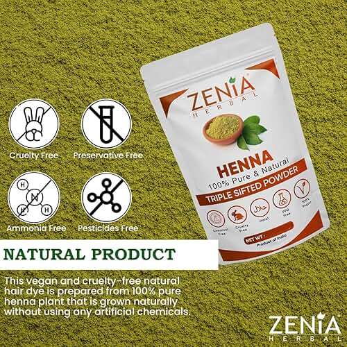 Zenia 100% Pure & Natural Henna Powder (Lawsonia Inermis) | 100g (3.5 oz) | Orange-Red Hair Color | Triple Sifted | Fresh from Rajasthan | No Chemicals, No Additives - Image 3