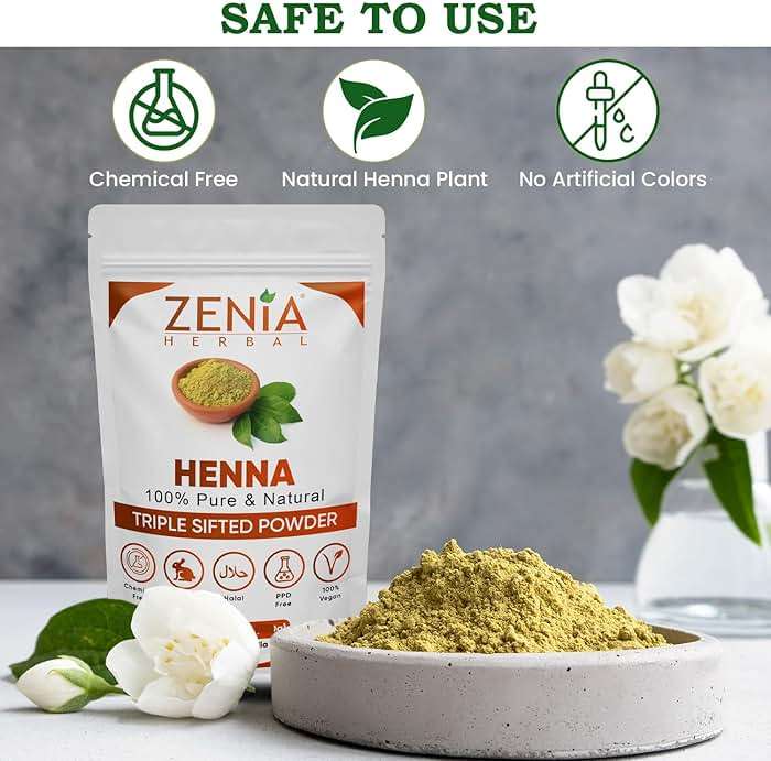 Zenia 100% Pure & Natural Henna Powder (Lawsonia Inermis) | 100g (3.5 oz) | Orange-Red Hair Color | Triple Sifted | Fresh from Rajasthan | No Chemicals, No Additives - Image 4