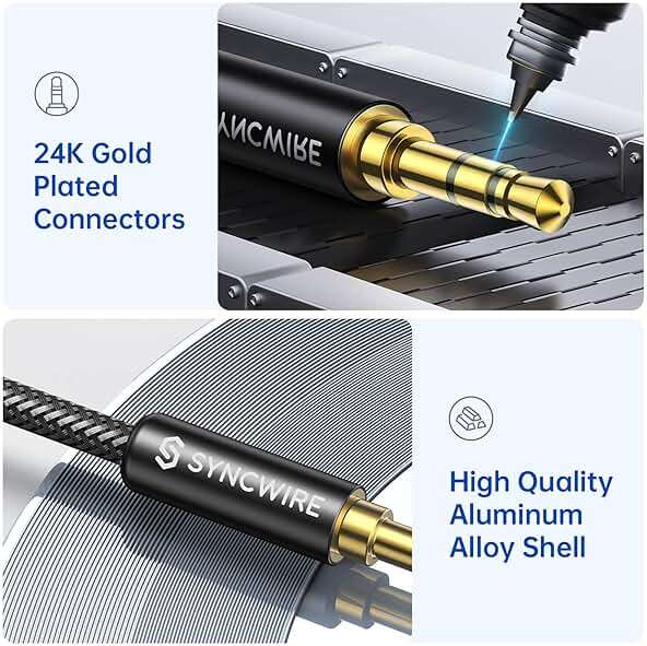Syncwire 3.5mm Nylon Braided Aux Cable (3.3ft/1m,Hi-Fi Sound), Audio Auxiliary Input Adapter Male to Male Cord for Headphones, Car, Home Stereos, Speaker, iPhone, iPad, iPod, Echo & More – Black - Image 2