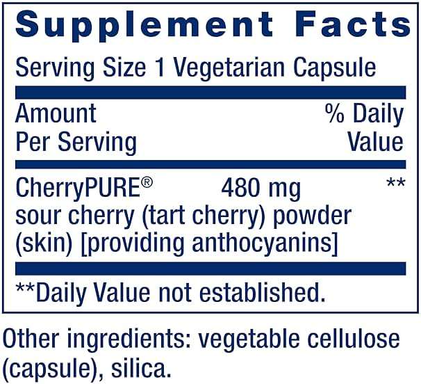Life Extension Tart Cherry with CherryPURE®, anthocyanins, oxidative Stress, Muscle Recovery, Exercise Support, Muscle Comfort, Vegetarian, Gluten-Free, Non-GMO, 60 Capsules - Image 3